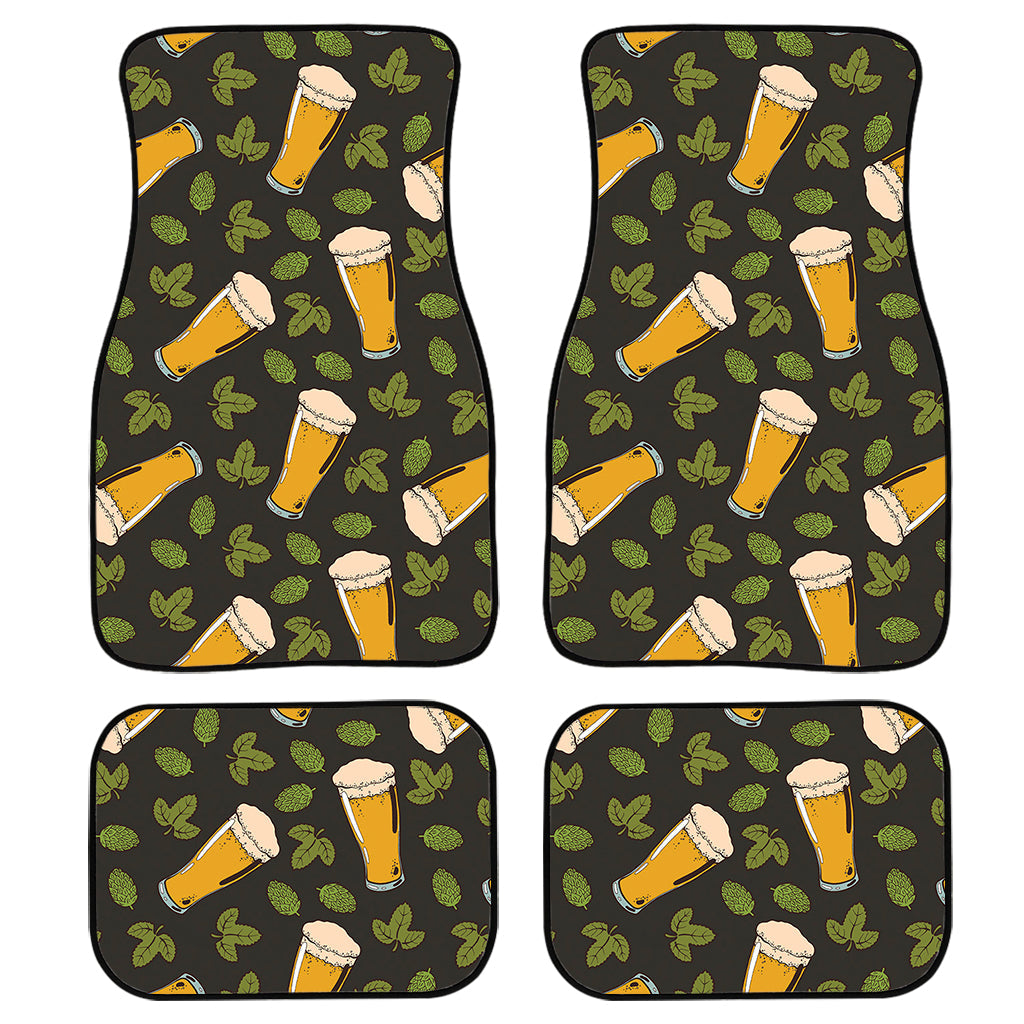 Beer Hop Cone And Leaf Pattern Print Front And Back Car Floor Mats, Front Car Mat