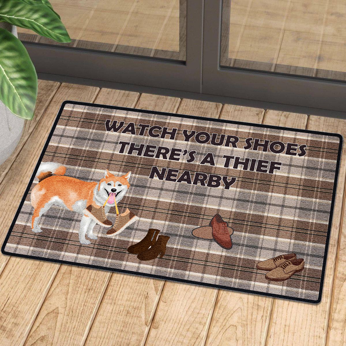 Watch Out Your Shoes Shiba Inu Doormat | Colorful | Size 8X27” 24X36”