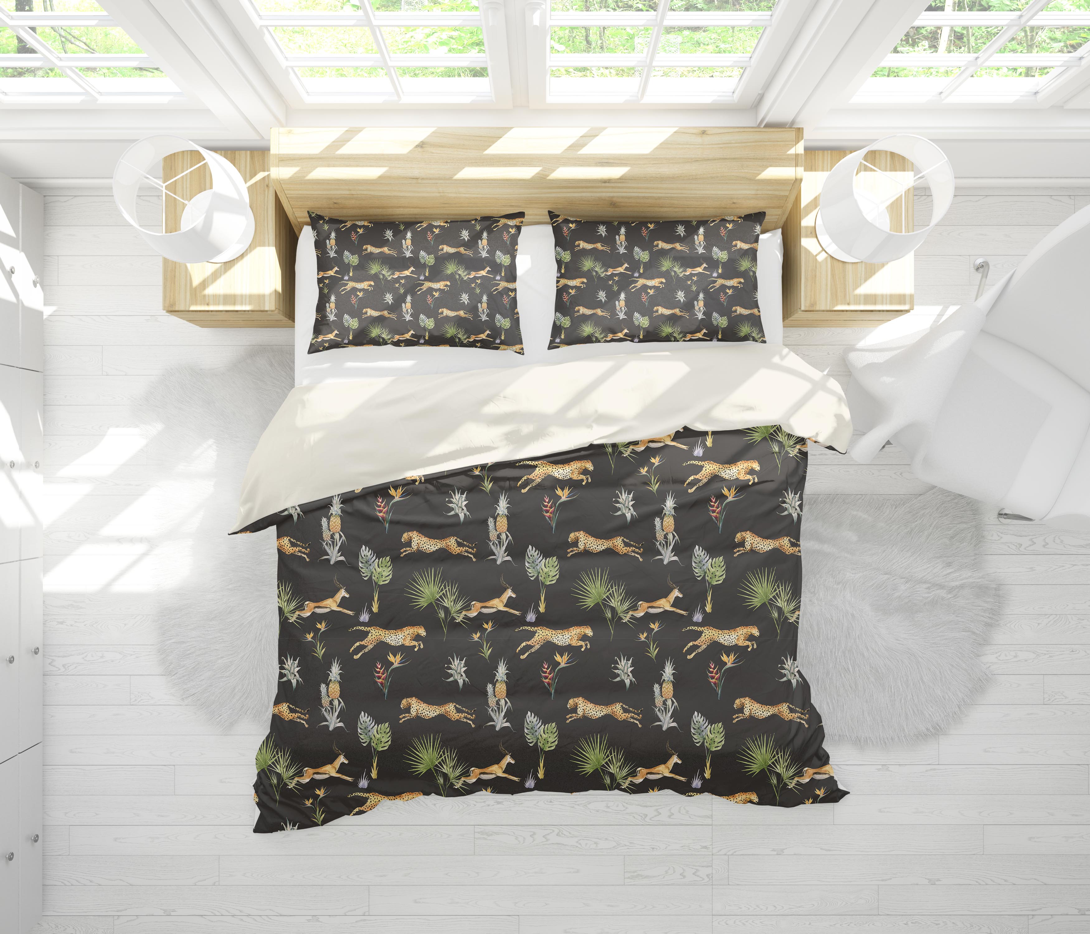 3D Black Leopard Pineapple Leaves Quilt Cover Set Bedding Set Pillowcases 78