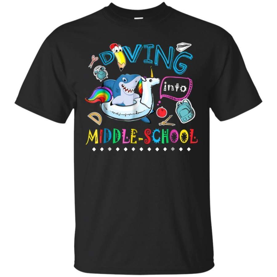 AGR Diving Into Middleschool Funny Shark Back To School T Shirt Jaq T-shirt