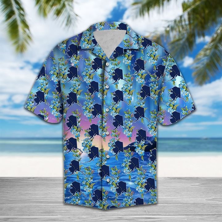 Alaska Aurora Alpine Forget Me Not Flower Hawaiian Shirt Summer Button Up For Men, Women, Couple