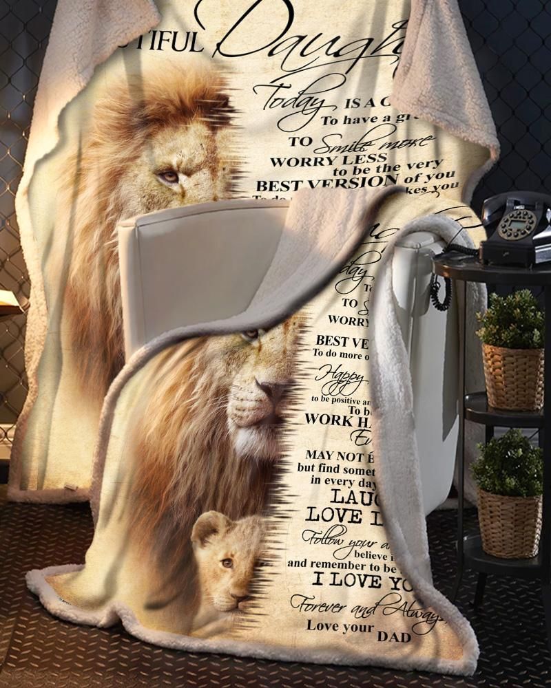 Teemodel To Be Awesome Dad To Daughter Lion Blanket