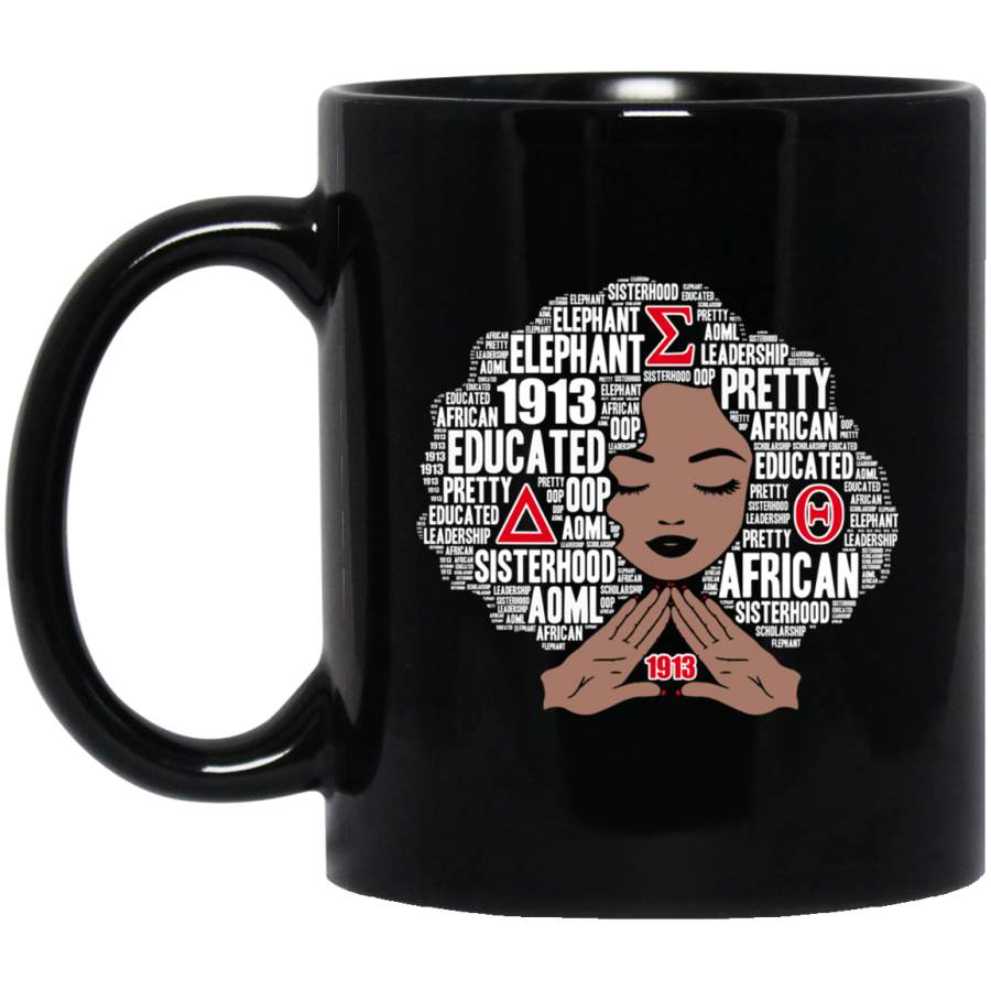 Women Delta 1913 African Educated Pretty Natural Hair Words Pullover Black Mug