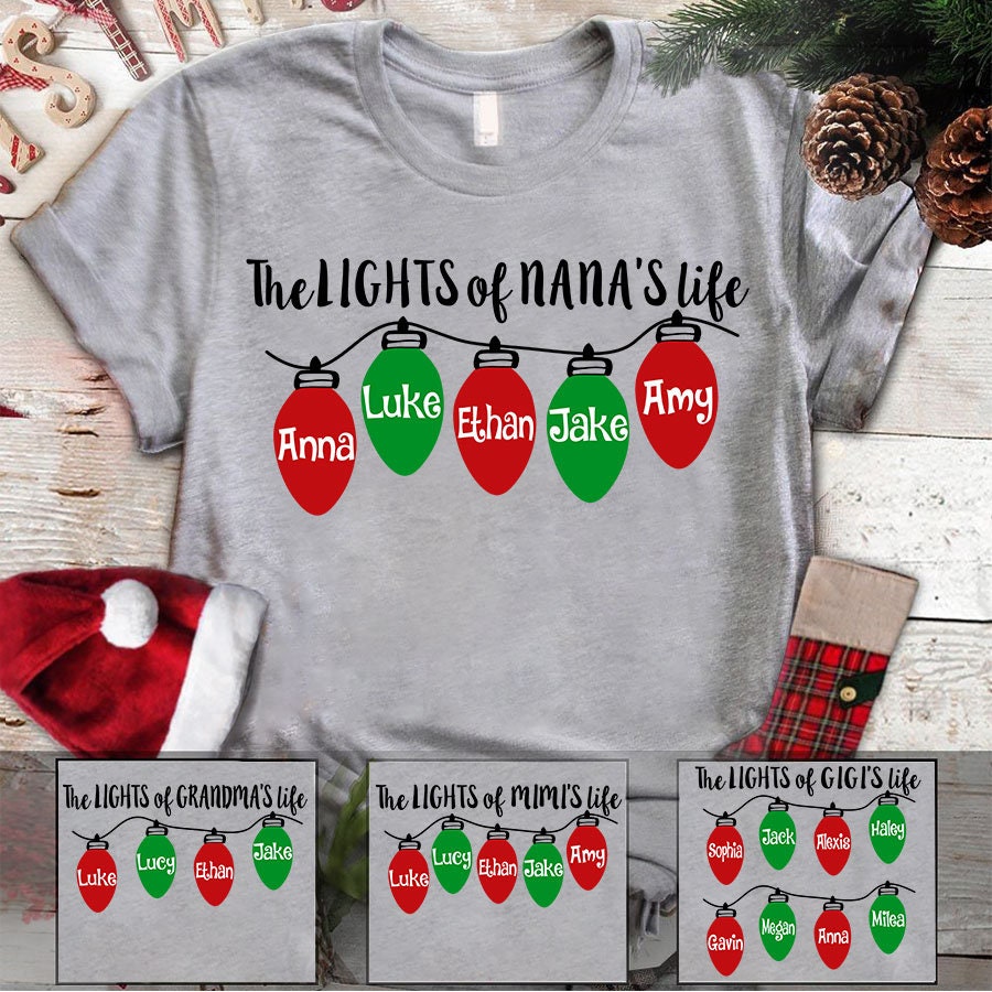 Personalized Nana Shirt, Christmas Grandma Shirt With Kidnames, Custom Nana Xmas Lights Kid names, Christmas Custom Grandma Nana Mimi Shirt