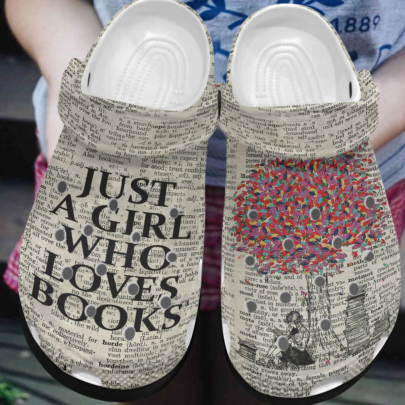 Reading Personalized Clog, Custom Name, Text, Color, Number Fashion Style For Women, Men, Kid, Print 3D Just A Girl Who Loves Books