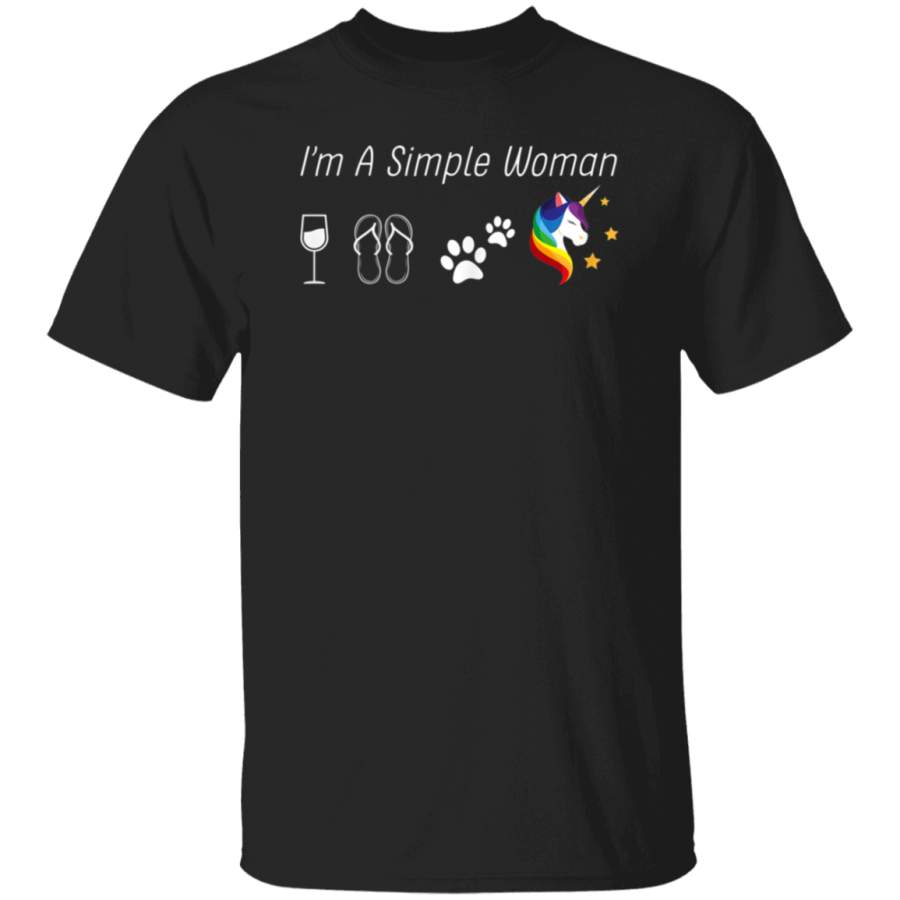 Womens i’m a simple woman t shirt love wine flip flop dog unicorn