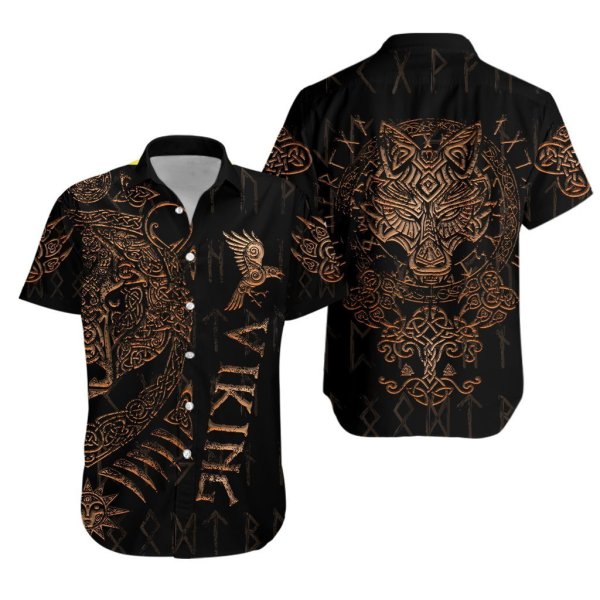 Viking Bear And Raven Helm Of Awe Hawaiian Shirt