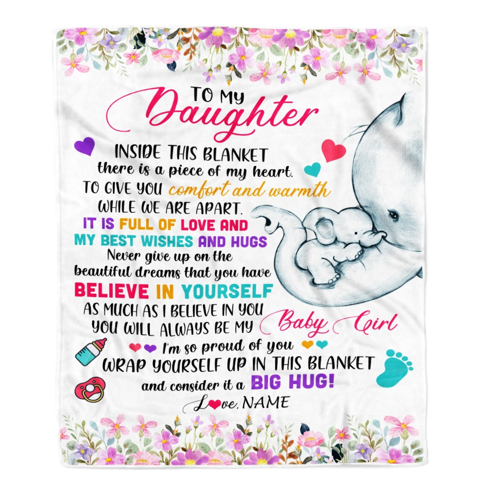 Personalized To My Daughter Blanket From Mom Mother It A Big Hug Elephant Baby Daughter Birthday Christmas Customized Bed Quilt Fleece Throw Blanket