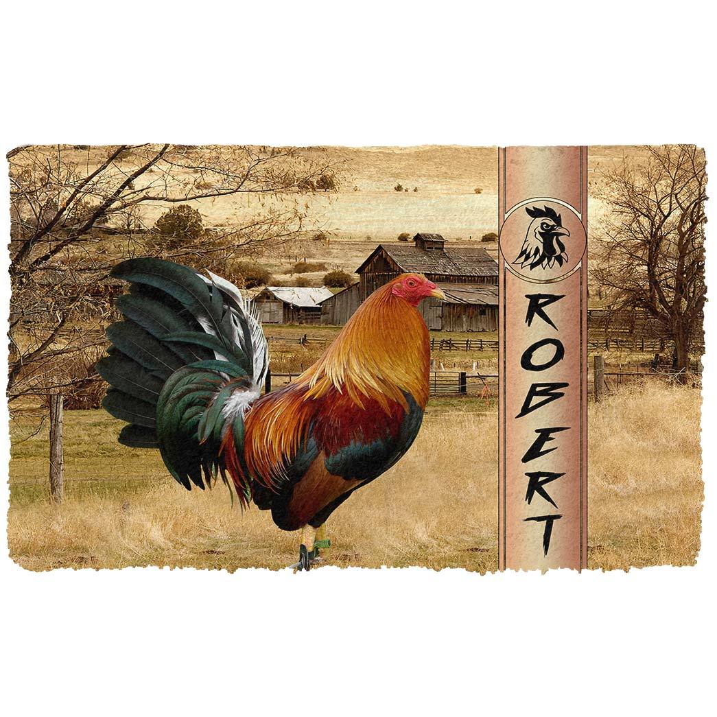 Gearhumans 3D Rooster Ranch Grass Custom Name Doormat