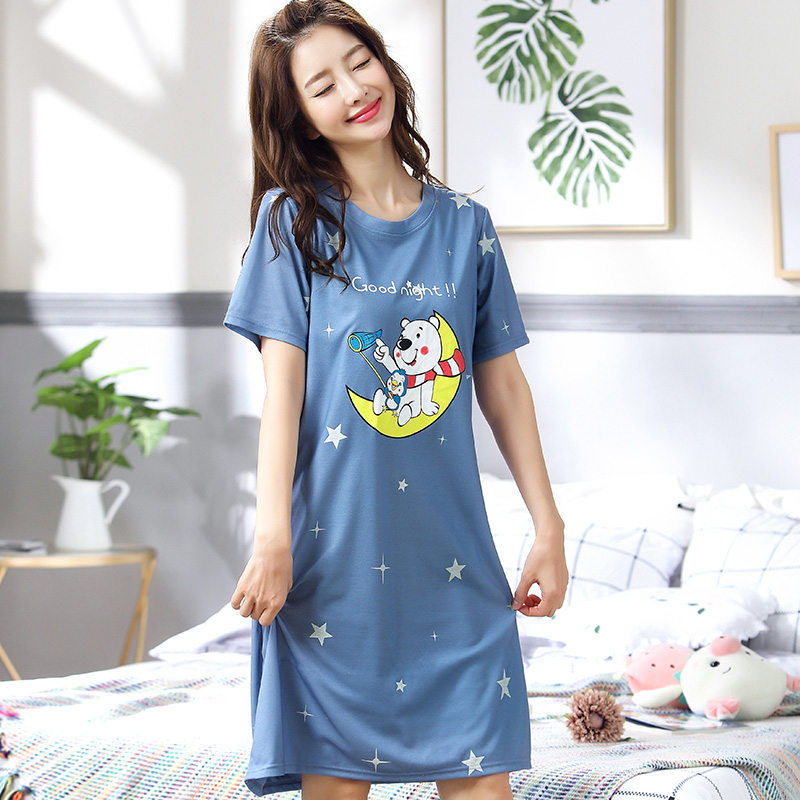 Summer Women’s Nightgowns Short Sleeve Knited Cotton dress M-5XL Sleepwear Cute Cartoon Sleepwear alx