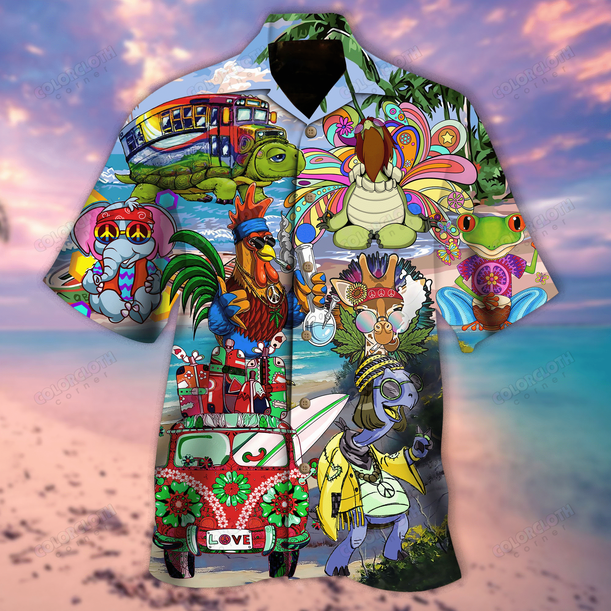 Hippie Animals Happy Together Hawaiian Shirt Ha47547