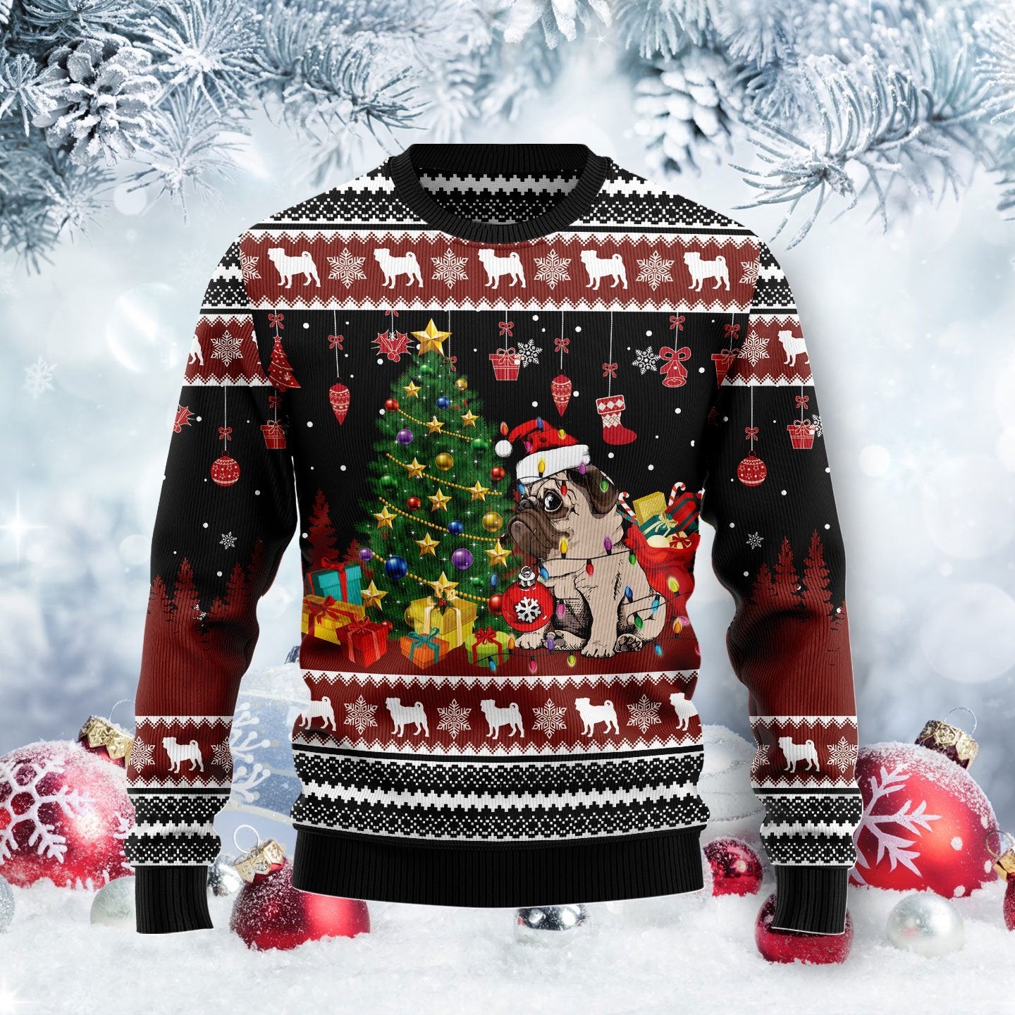 Pug Merry Christmas Ugly Christmas Sweater | For Men & Women | Adult | Us6038