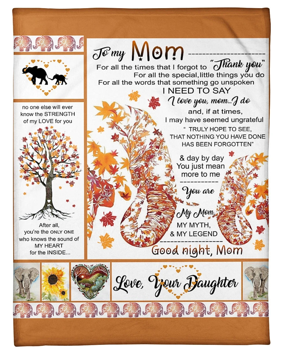 To My Mom Thank You For All The Special Little Things You Do, Elephant Autumn Maple Leaves Fleece Blanket Home Decor Bedding Couch Sofa Soft And Comfy Cozy Gift From Daughter