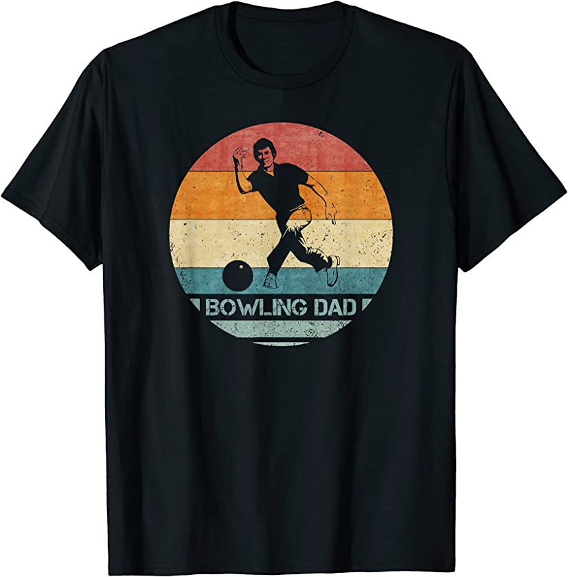 Vintage Retro Proud Bowling Dad Bowler Silhouette Sunset T-Shirt