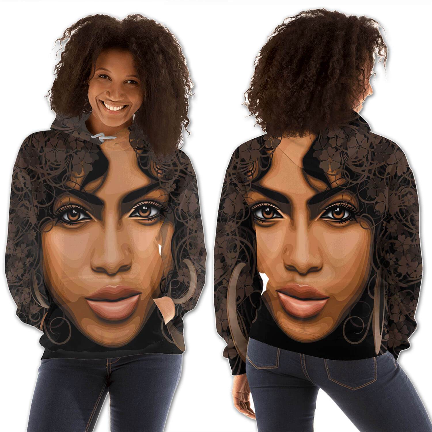 African American Hoodies Beautiful Melanin Girl All Over Print Womens Hooded Sweatshirt Black History Month Clothing BPS96593