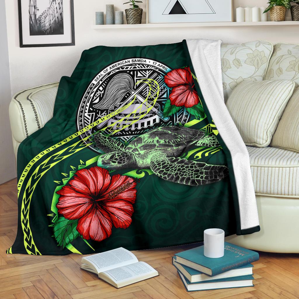 American Samoa Polynesian Premium Blanket – Green Turtle Hibiscus