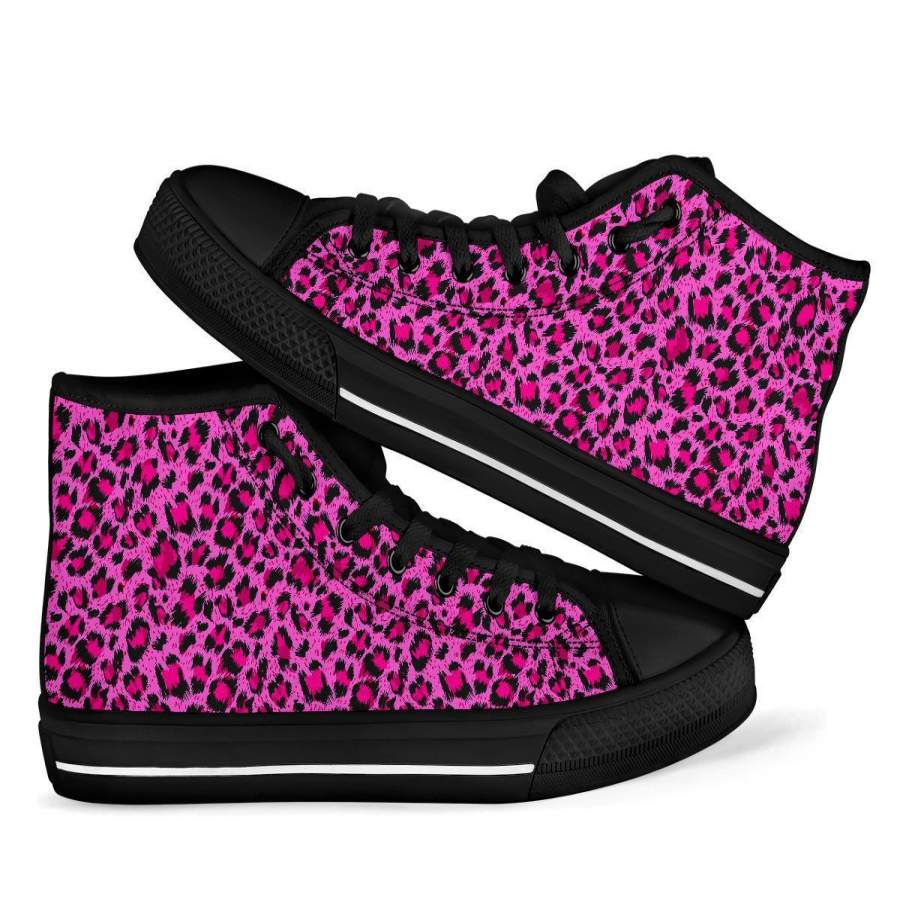 Pink Cheetah Leopard Pattern Print Men Women’s High Top Shoes