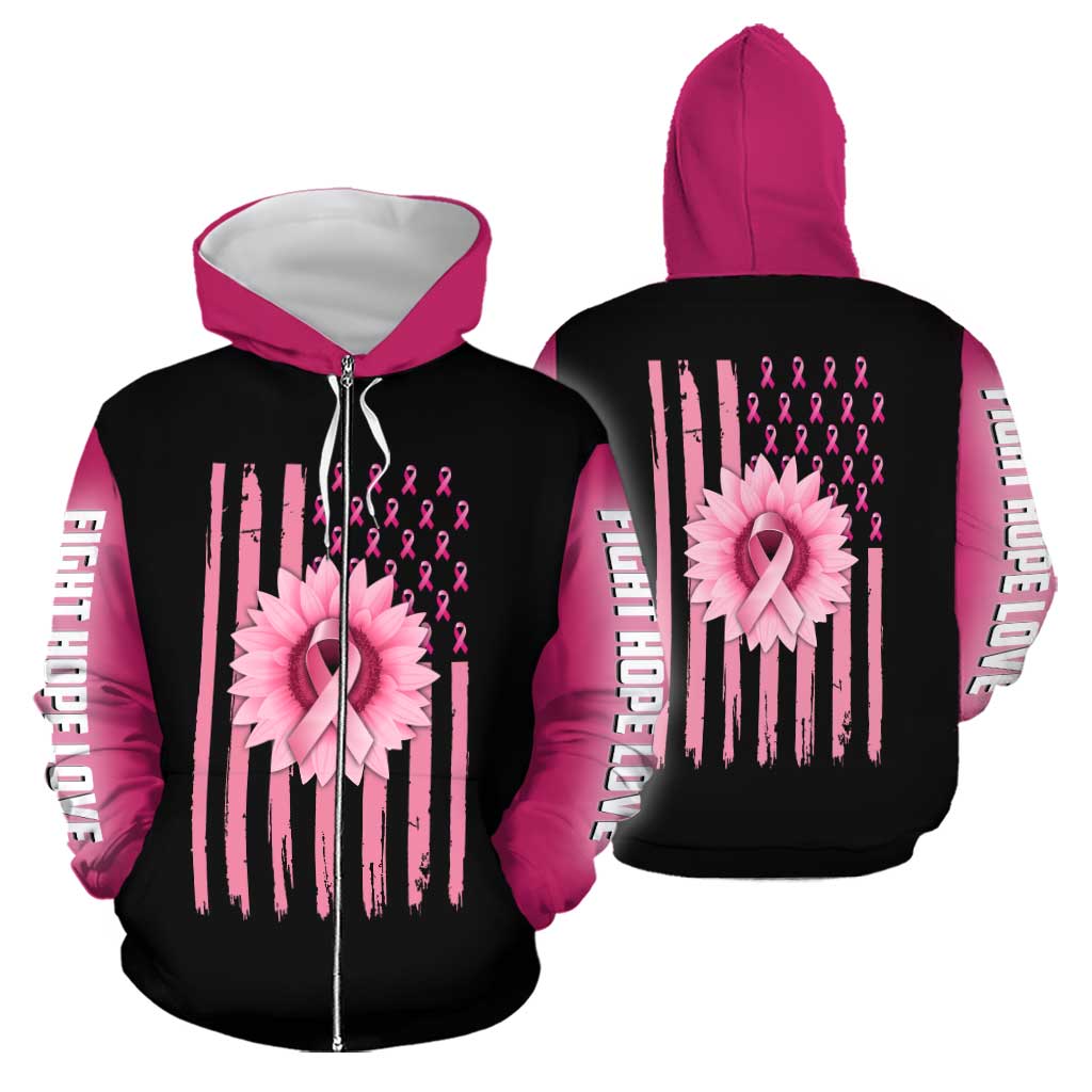 ViticFashion™ American Pink Flowers – Breast Cancer Awareness – 3D All Over Printed – 3XL Zip-up hoodie