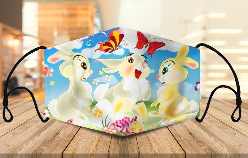 Lovely Bunnies Butterflies Art Print Face Covering Gift For Bunny Lovers Cotton Mask 1-10 Pcs For Kid & Adult All Over Print Face Mask Covering For Adults And Kids