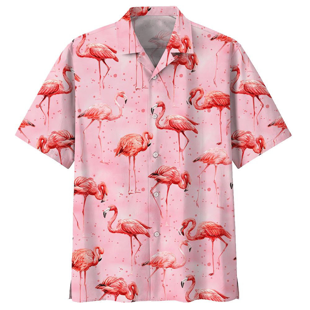 Flamingo Pink Nice Design Unisex Hawaii Print Aloha Short Sleeve Casual Shirt Ha13751