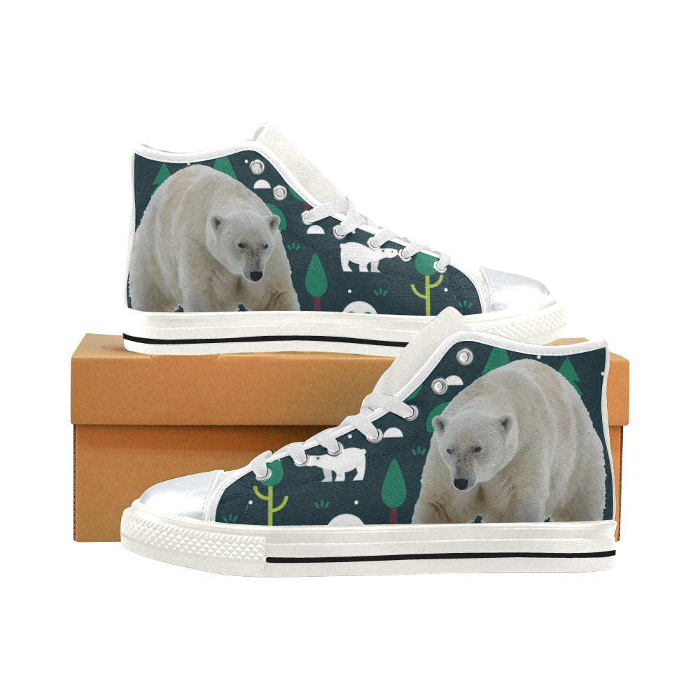 Polar Bear White High Top Canvas Women’s Shoes/Large Size