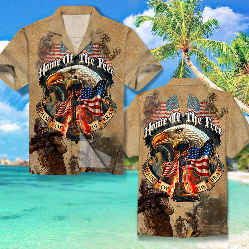 Home Of The Free Because Brave Patriotic Eagle All Over Print Hawaii Shirt Army Ha64242