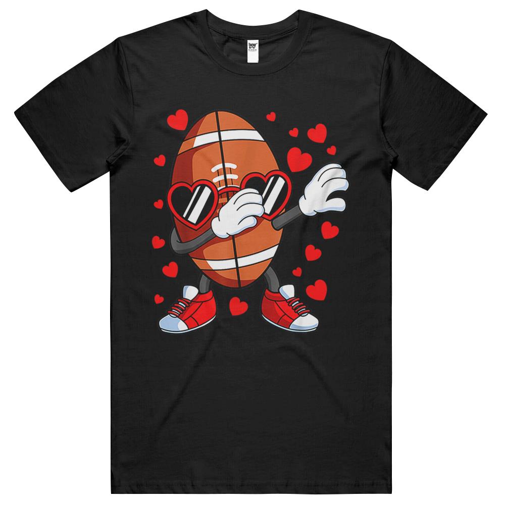 Dabbing Football Heart Glasses Valentines Day Sports Boys T Shirts