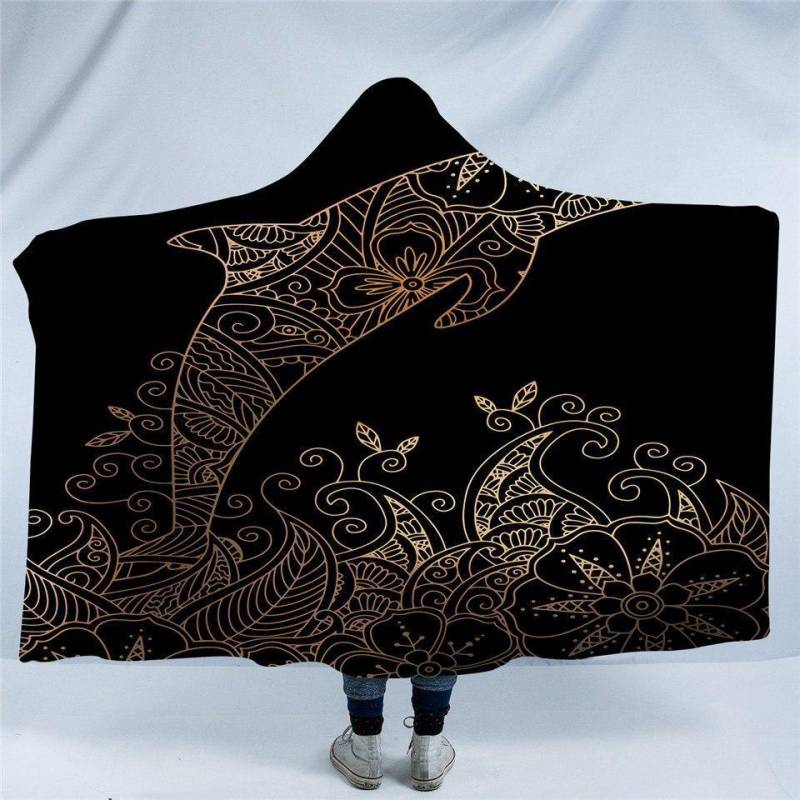 BeddingOutlet Golden Animal Collection Hooded Blanket Turtle Tortoise Sherpa Fleece Wearable Blanket Dolphin Owl Throw Blanket