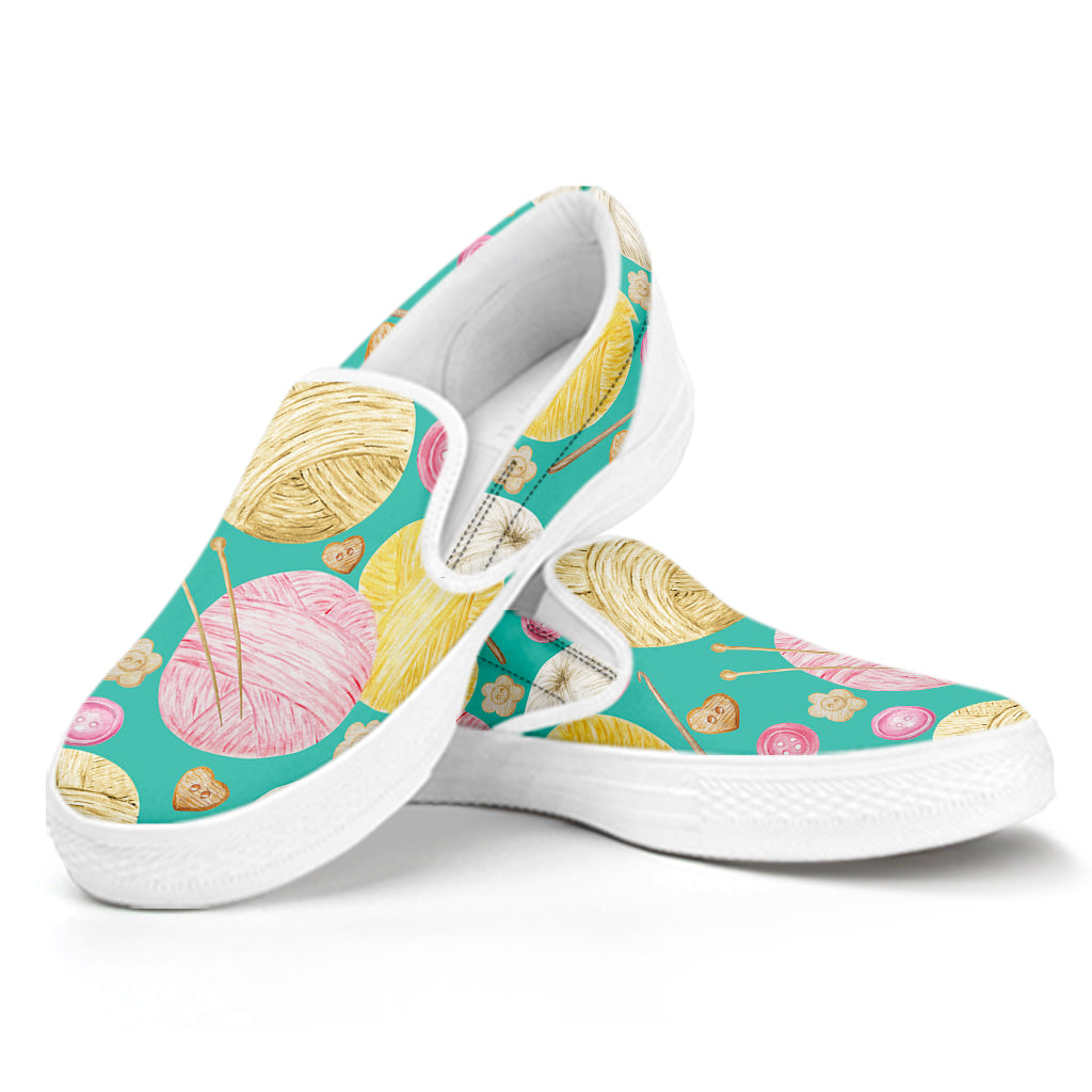 Watercolor Yarn Pattern Print White Slip On Shoes