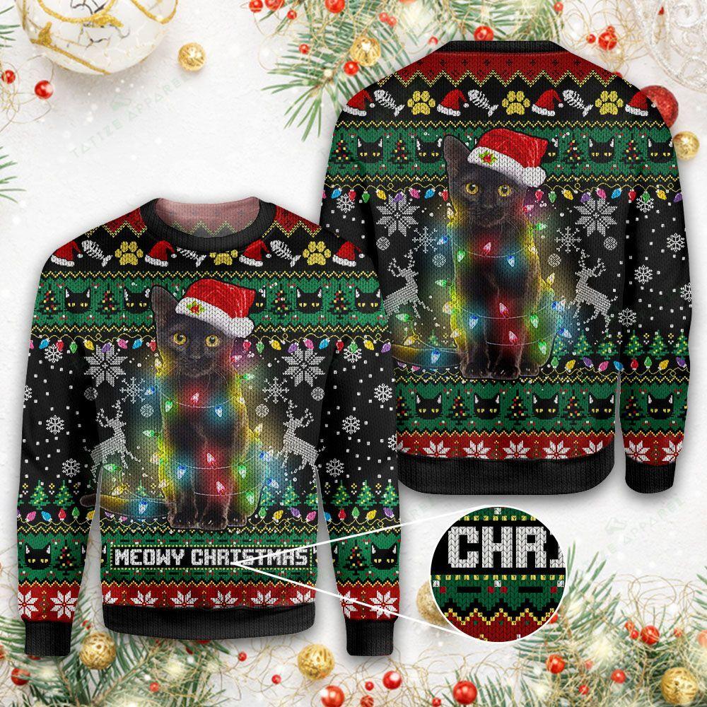 Meowy Christmas Cat Ugly Christmas Sweater | For Men & Women | Adult | Us6171