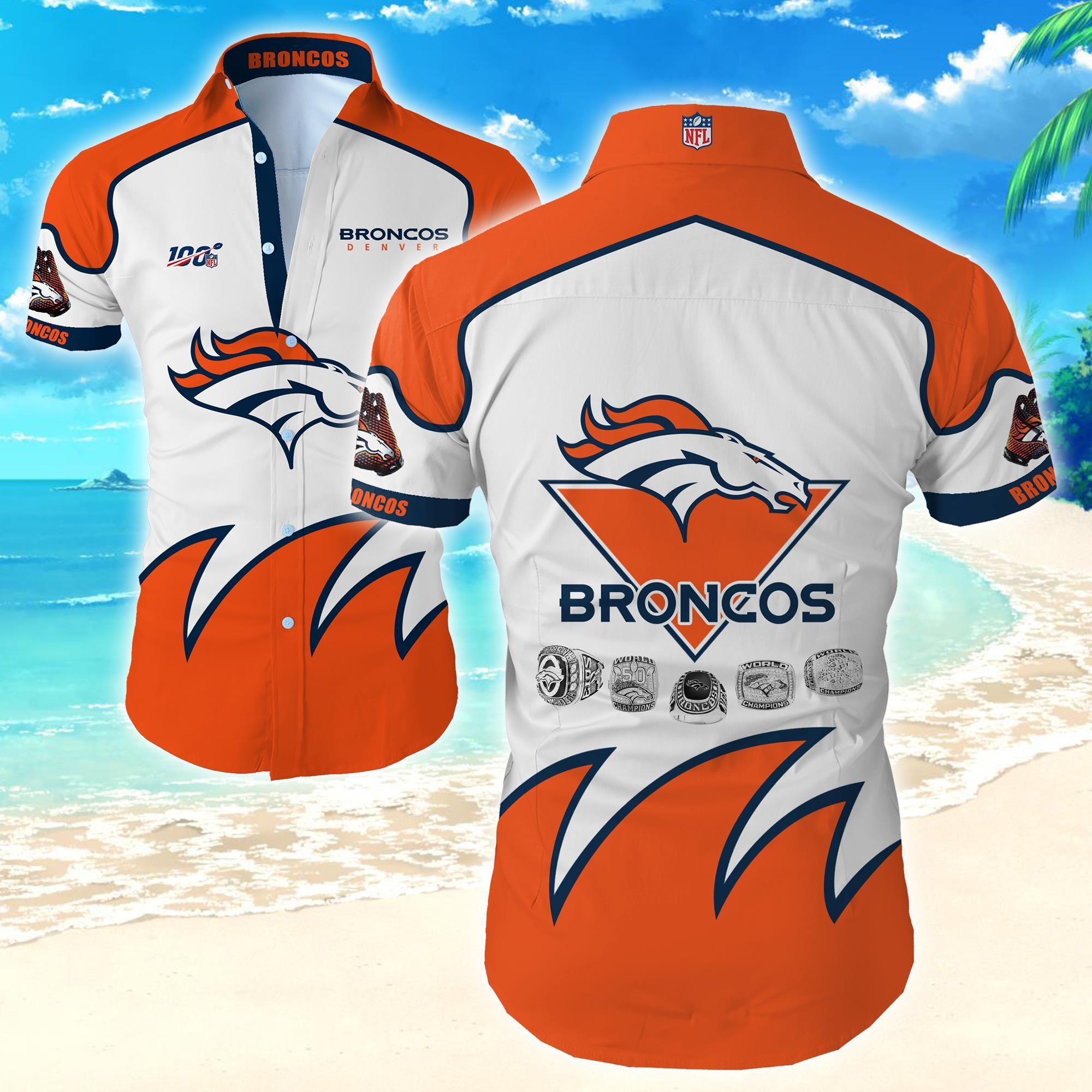 Denver Broncos Hawaiian Aloha Shirt Wear Shorts Sleeve Hawaii Shirt Hawaiian Shorts Beach Short Sleeve