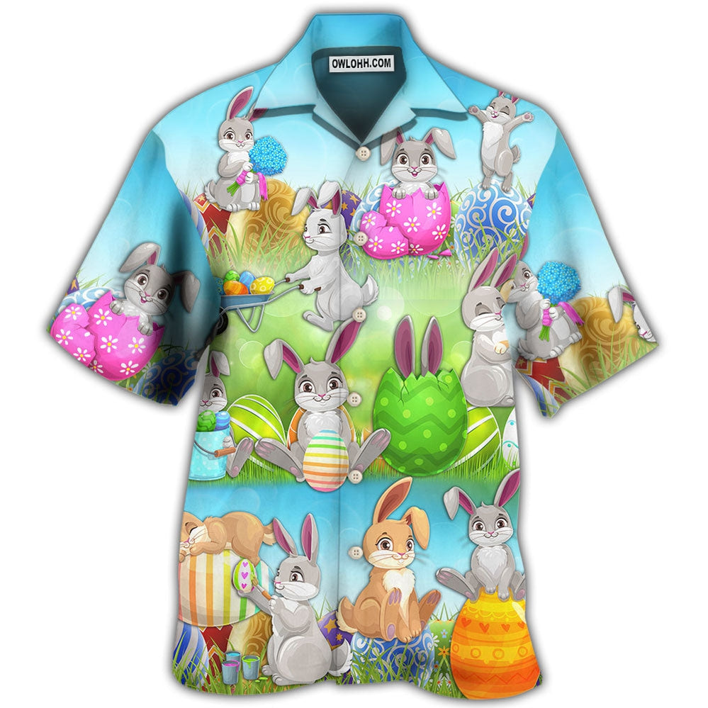 Easter Bunny Colorful Eggs – Hawaiian Shirt  – Owl Ohh