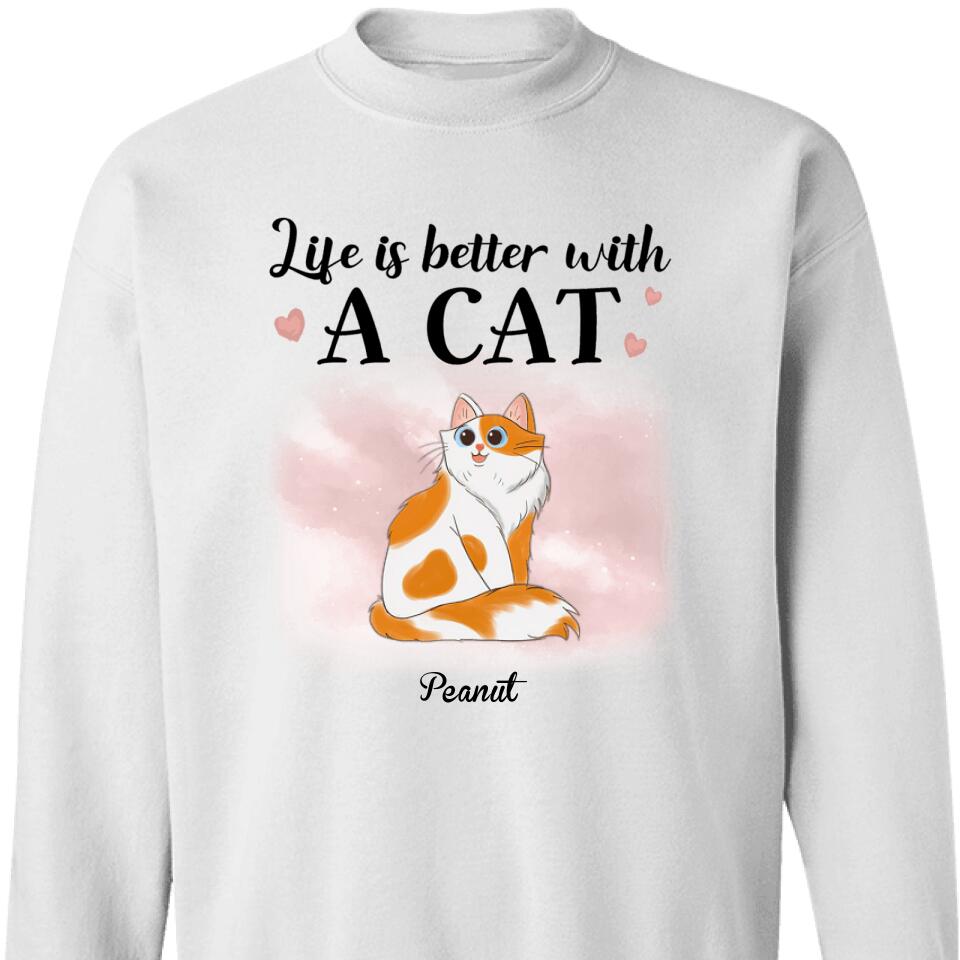 Better With Sitting Cat Cartoon Floral Personalized Sweatshirt – Trending Personalized