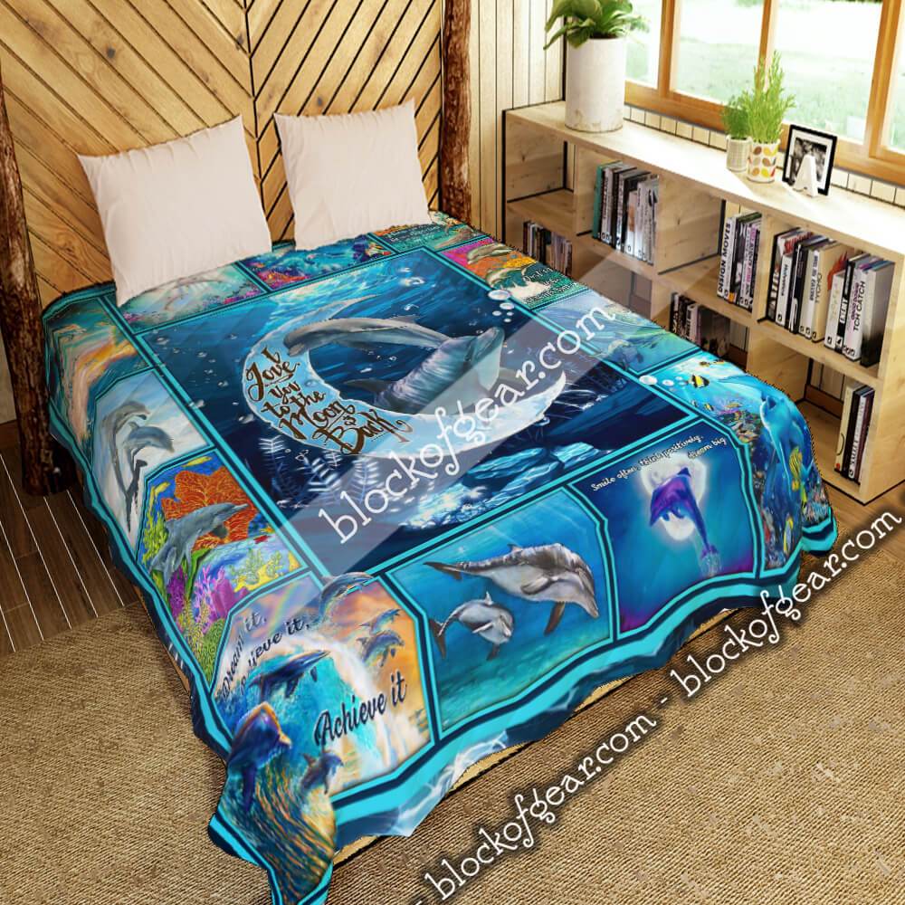 I Love You To The Moon And Back, Dolphin Quilt Blanket