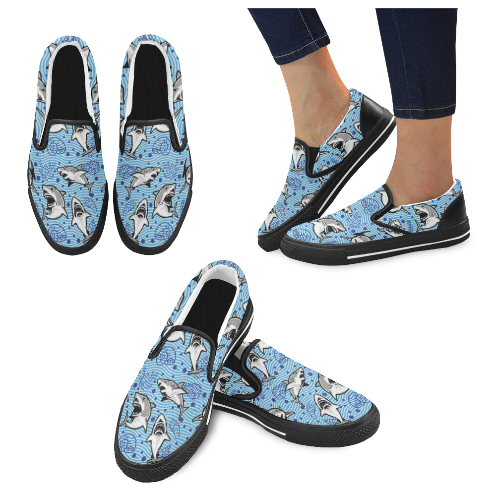 Shark Black Women’s Slip-on Canvas Shoes/Large Size (Model 019)