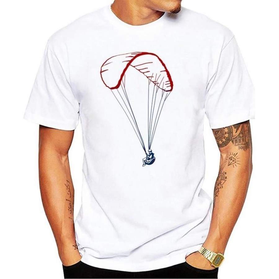 Print Building T Shirt For Mens Paragliders T-Shirt Men Spring Leisure Tshirt Cotton Simple Cute