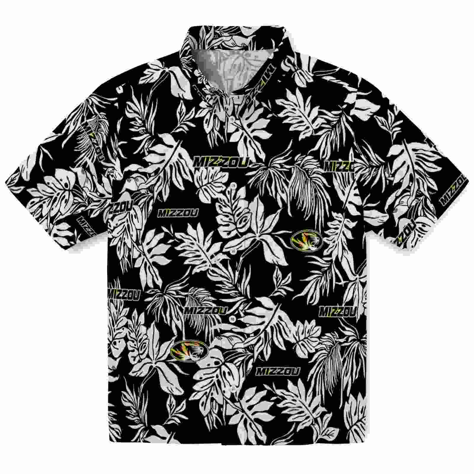 Missouri Tigers Tropical Leaf Black White Hawaiian Shirt