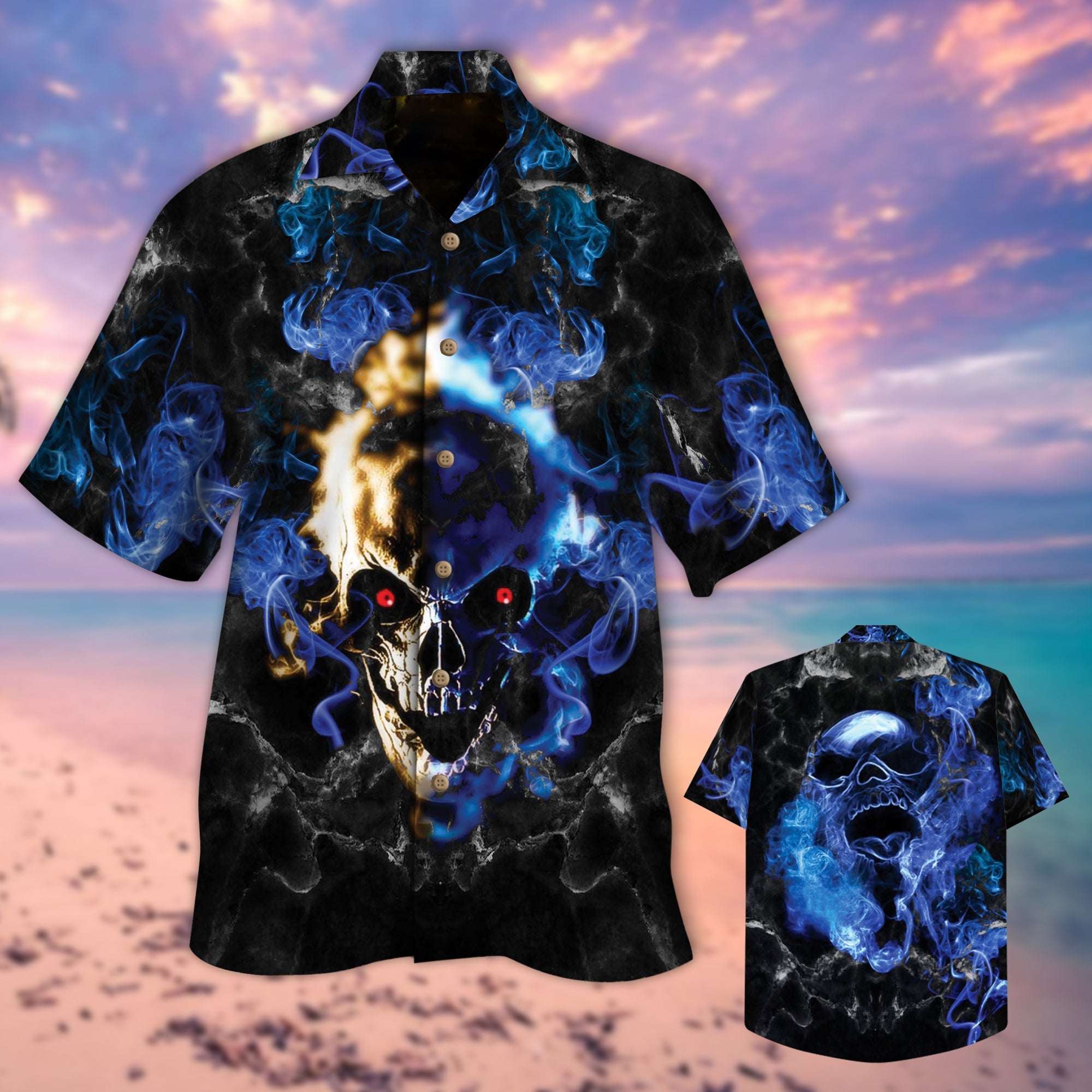 White And Blue Smoking Skull Hawaii Lover Hawaii Shirt For Men Women Ha30609