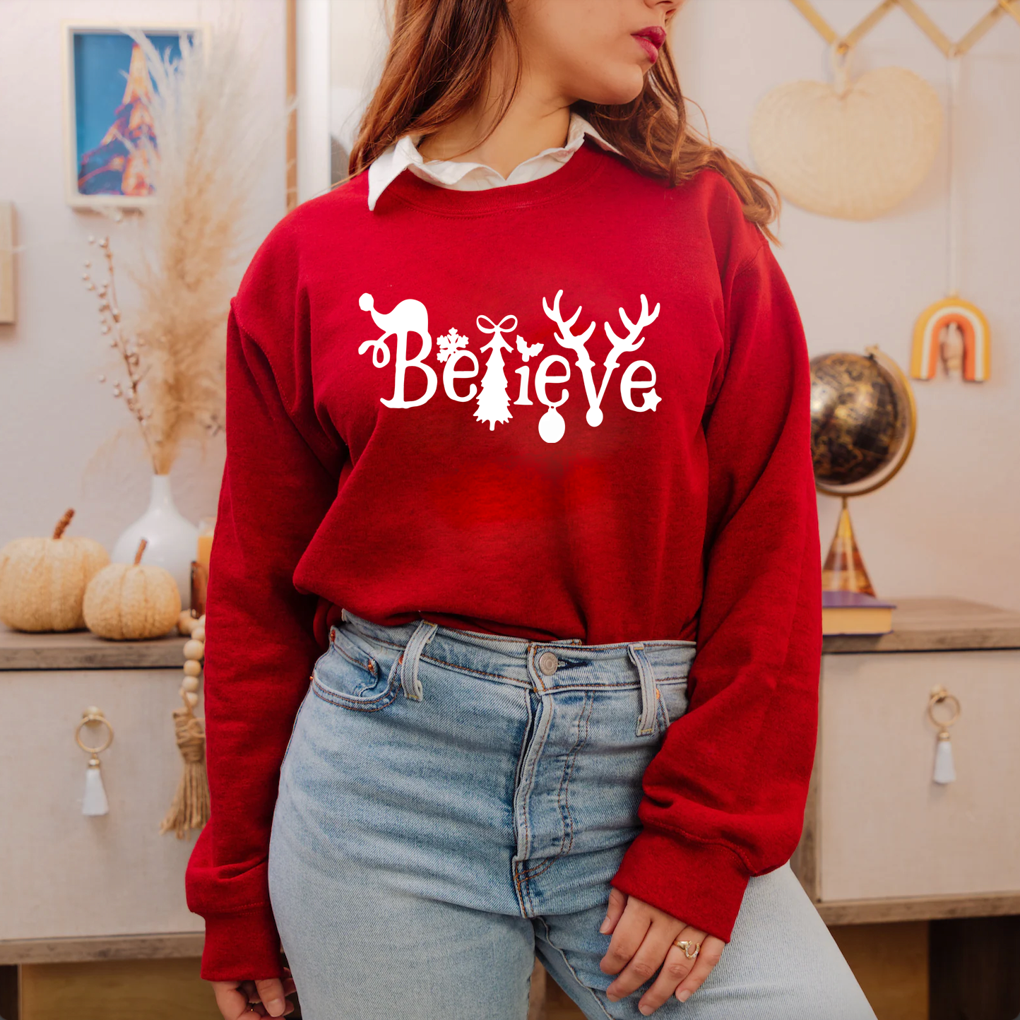 Christmas Sweatshirt, Believe Sweatshirt Gift, Christmas Shirts For Women, Holiday Shirts