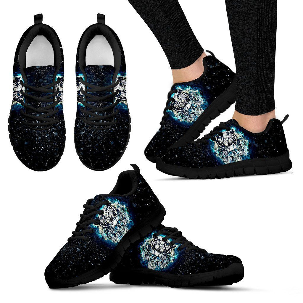 Blue Tiger Skull Pattern Sneakers Shoes