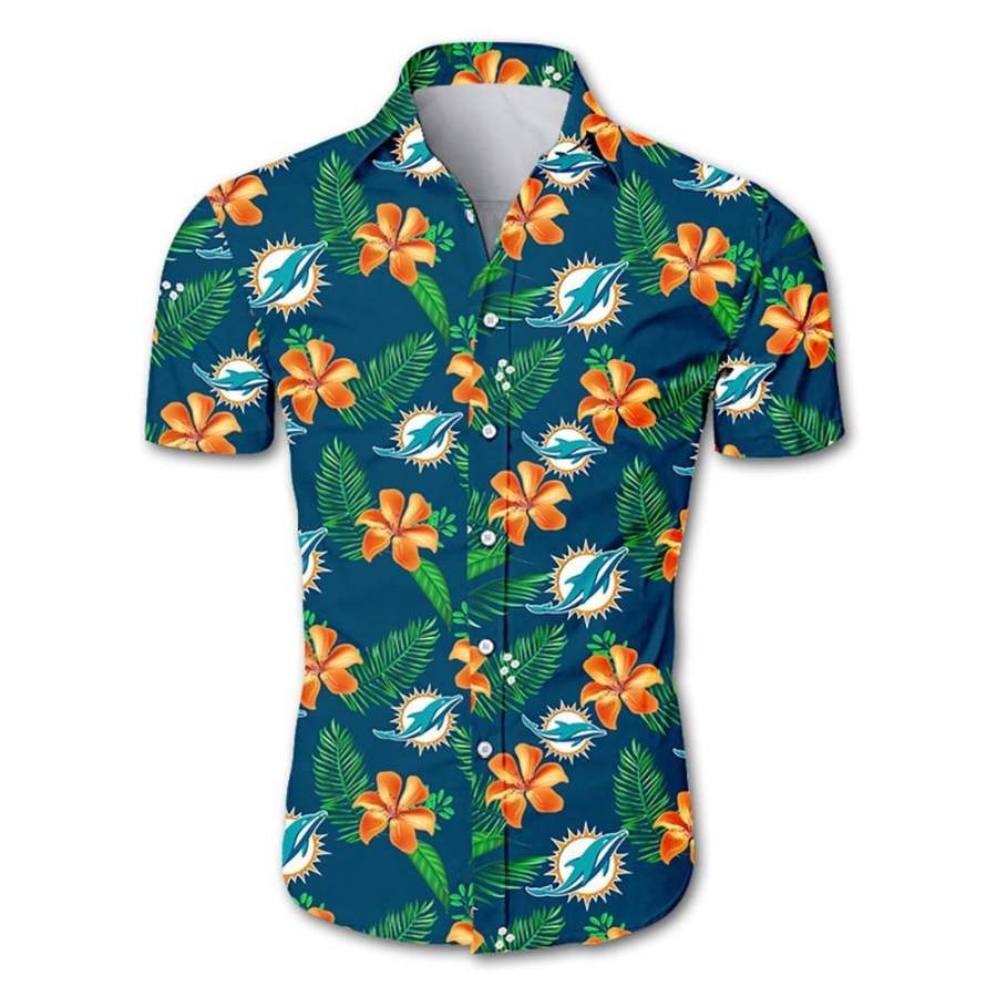 Miami Dolphins Hawaiian T-Shirt 3D All Over Print Floral Button Up Slim Fit Body