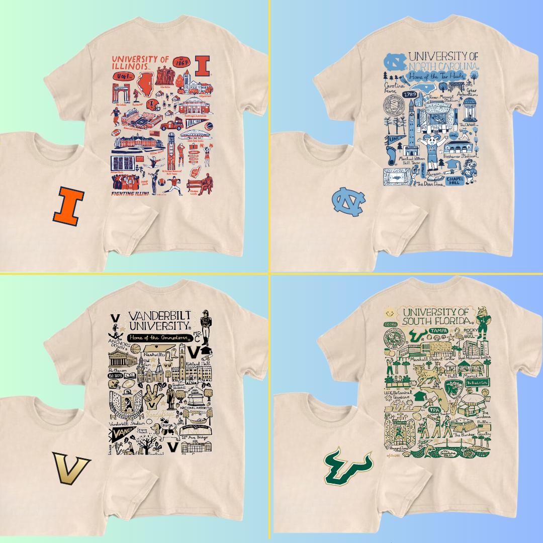 SPORT COLLEGE CREWNECK T-SHIRT cUSTOM tEAM, Hand Drawn University Impressions Artwork TShirt, College Football Shirt, University Fans Shirt, Sand Color, Cotton