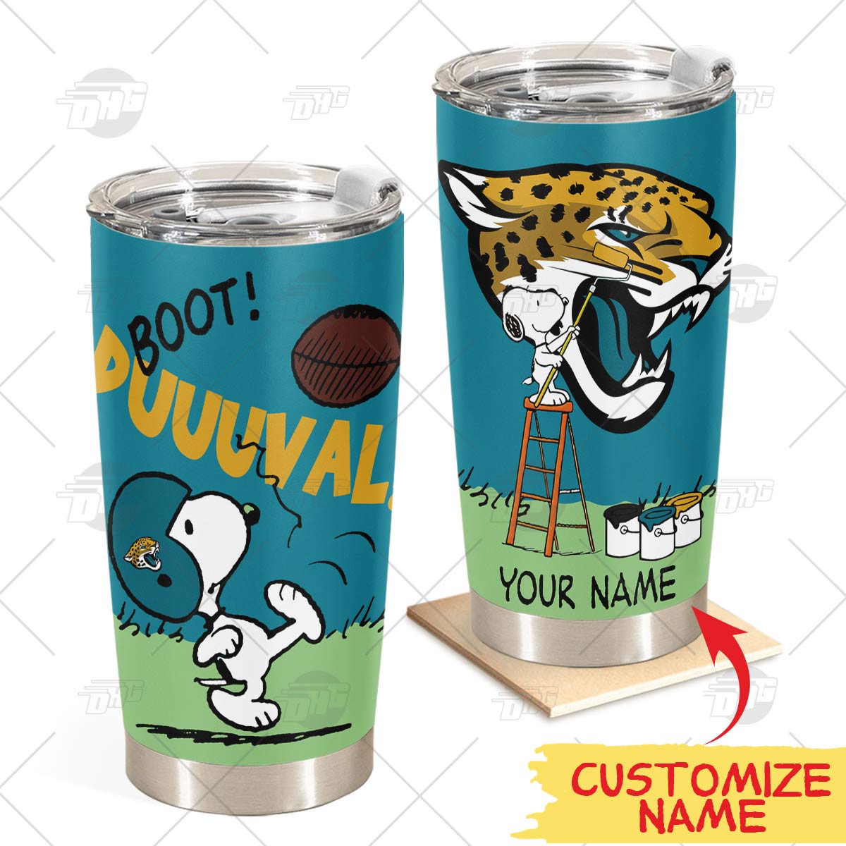 Personalize Jacksonville Jaguars Tumbler Snoopy Stainless Steel Tumbler 20Oz 30Oz Best Gift