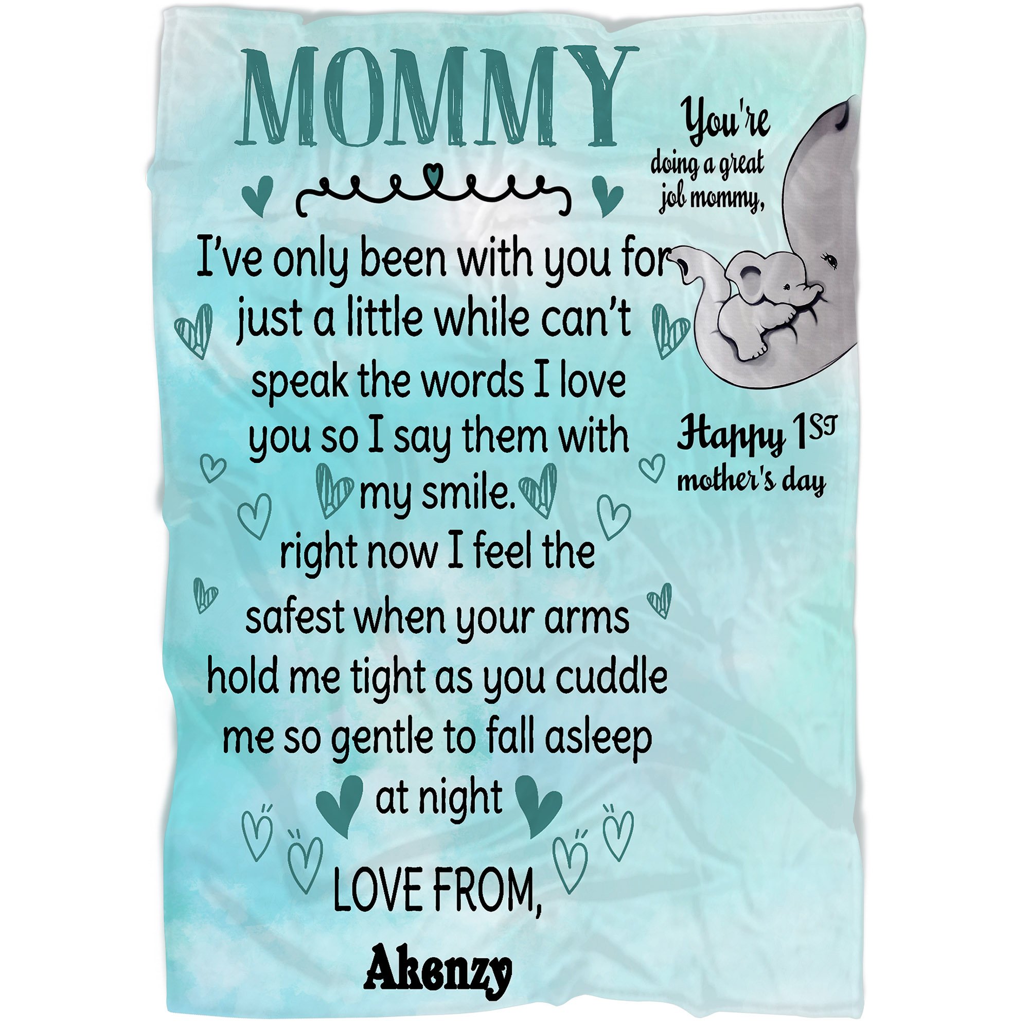 Personalized To My Mom Blanket – Cute Elephant Fleece Blanket for New Mom Mom To Be on 1st Mother’s Day JB80 ChipteeAmz