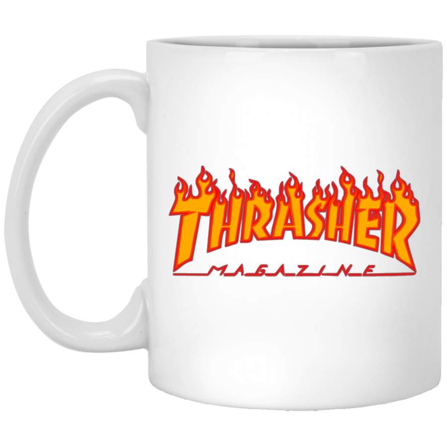 Thrasher Magazine Skateboarding Fire Design White Mug