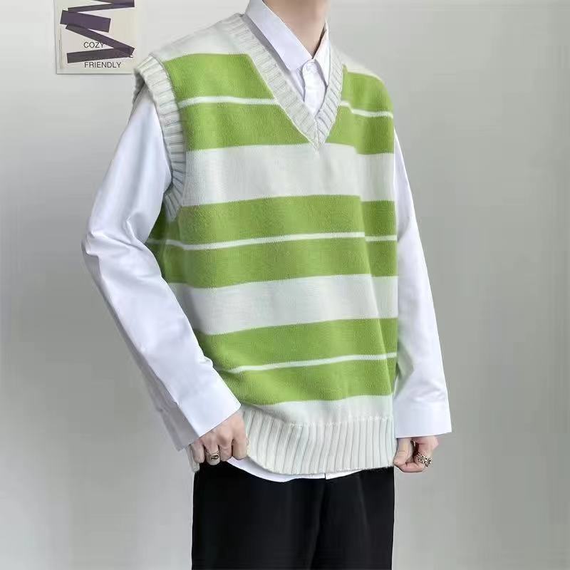 2022 Spring Autumn Men’s Sweater Vest Solid V-neck All-match Couples Loose Oversize Sleeveless Knitted Vest C16 alx