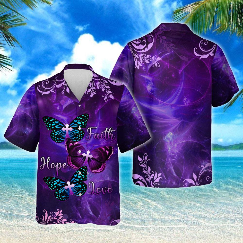 God Faith Hope Love Butterfly Hawaii Shirt Ha46491