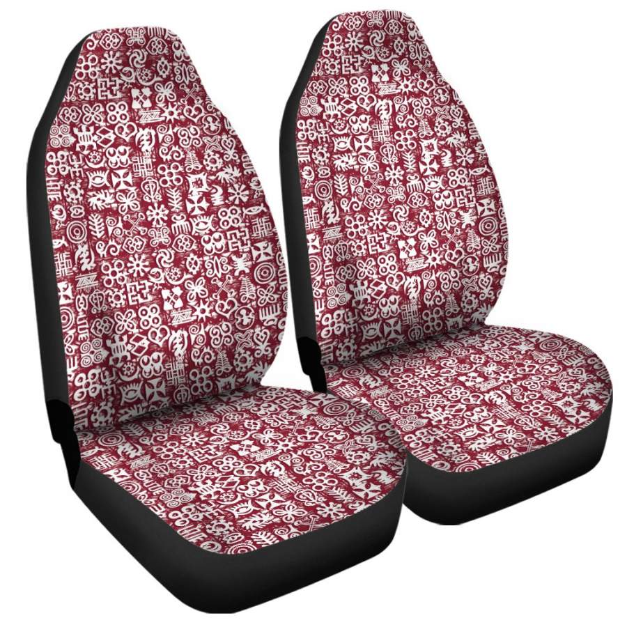 Red African Adinkra Tribe Symbols Universal Fit Car Seat Covers