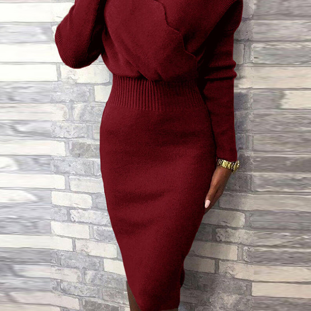 Women Sexy Wave V-Neck Solid Party Dress Autumn Winter Long Sleeve Slim Fit Knee Dress Elegant Office Lady Bodycon Knitted Dress alx