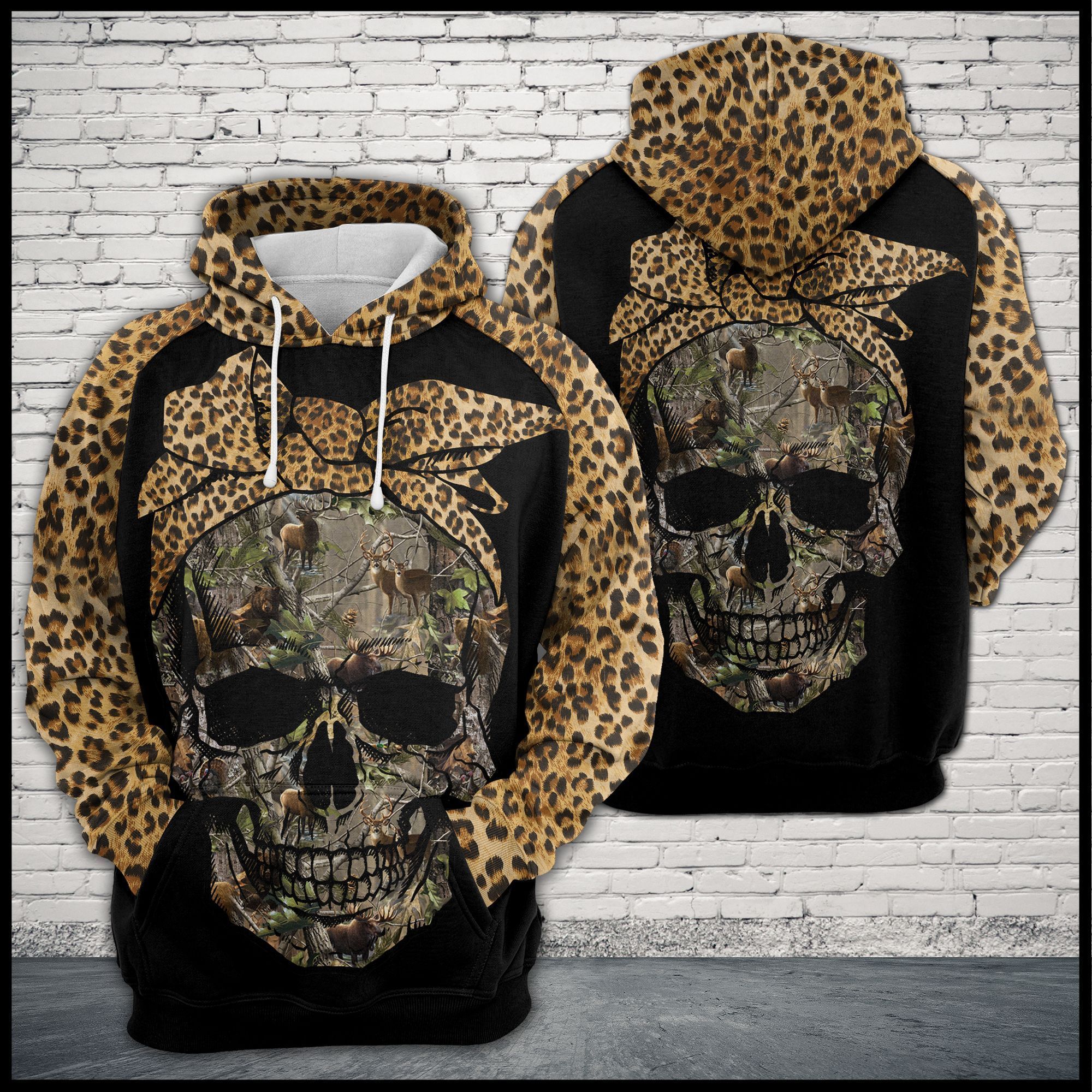 Skull Leopard Pattern Cool Design 3D Printed Sublimation Hoodie Hooded Sweatshirt Comfy Soft And Warm For Men Women S to 5XL CTC17012082